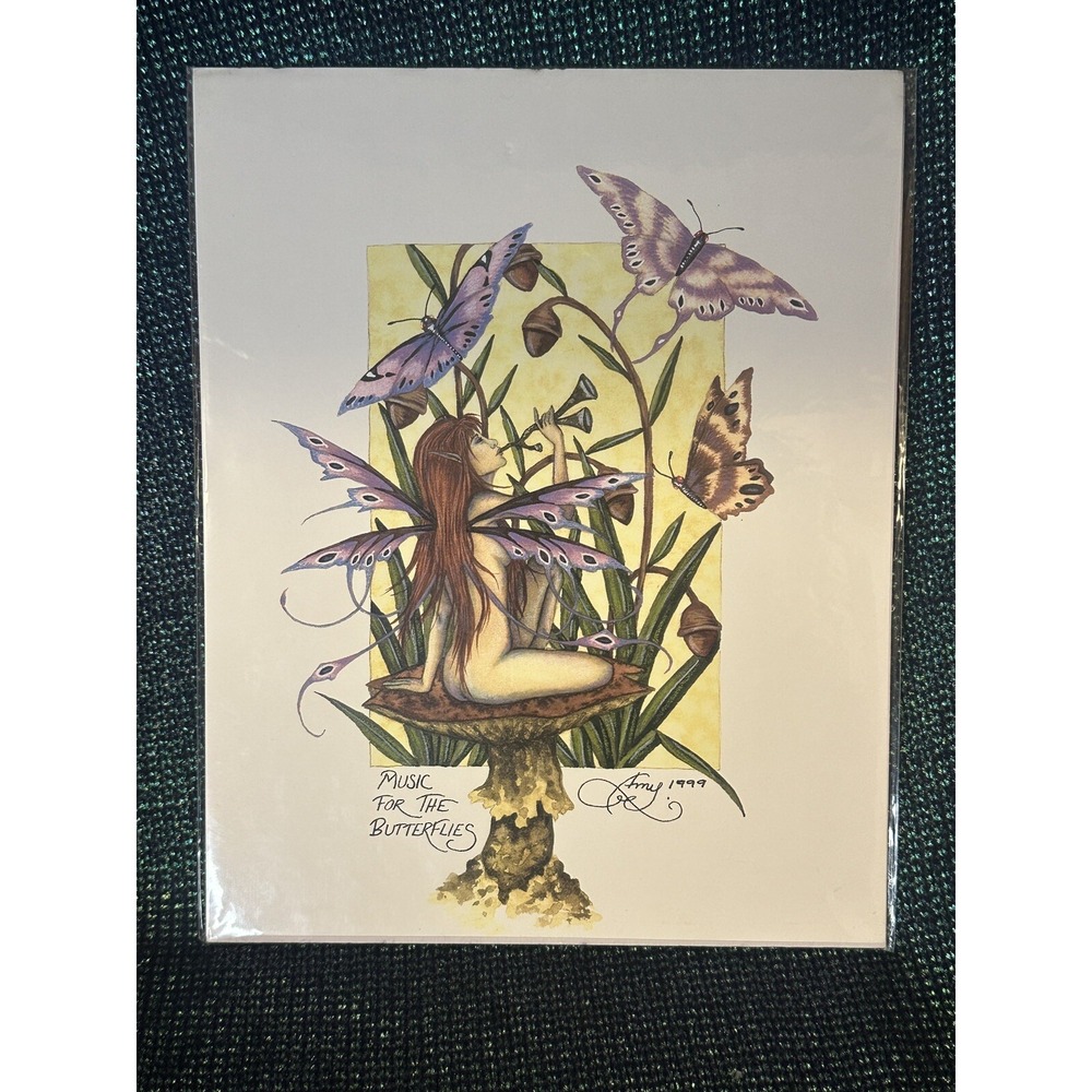 Amy Brown Music For The Butterflies Vintage Art Print Signed 1999 Fairy 8x10